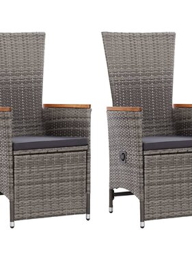 VidaXL Tuinstoelen 2 st verstelbaar met kussens poly rattan grijs