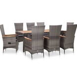 VidaXL 9-delige Tuinset met kussens poly rattan grijs