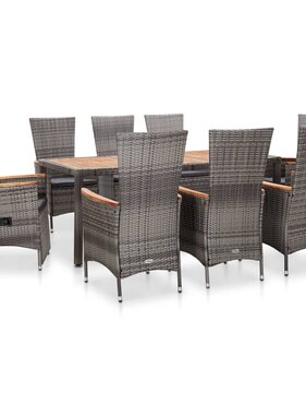 VidaXL 9-delige Tuinset met kussens poly rattan grijs
