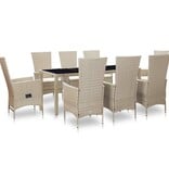 VidaXL 9-delige Tuinset met kussens poly rattan beige