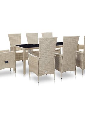 VidaXL 9-delige Tuinset met kussens poly rattan beige