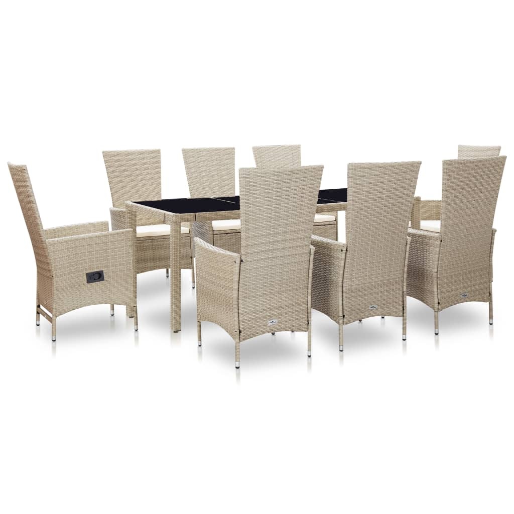 VidaXL 9-delige Tuinset met kussens poly rattan beige