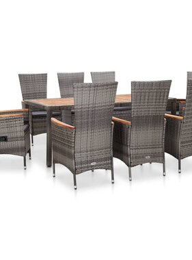 VidaXL 9-delige Tuinset met kussens poly rattan grijs