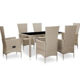 VidaXL 7-delige Tuinset met kussens poly rattan beige