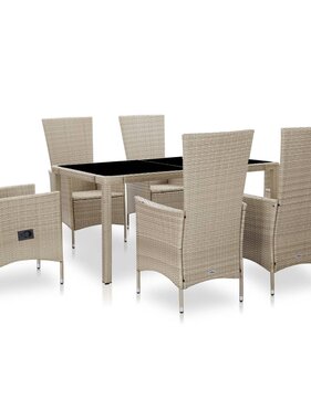 VidaXL 7-delige Tuinset met kussens poly rattan beige