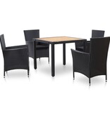 VidaXL 5-delige Tuinset met kussens poly rattan zwart