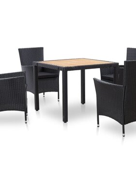 VidaXL 5-delige Tuinset met kussens poly rattan zwart