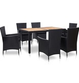 VidaXL 7-delige Tuinset met kussens poly rattan zwart
