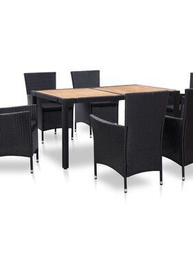 VidaXL 7-delige Tuinset met kussens poly rattan zwart