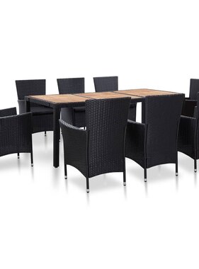 VidaXL 9-delige Tuinset met kussens poly rattan zwart