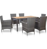 VidaXL 7-delige Tuinset met kussens poly rattan grijs