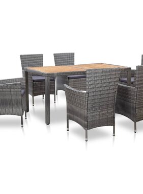 VidaXL 7-delige Tuinset met kussens poly rattan grijs