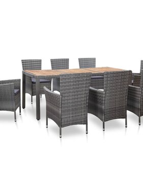 VidaXL 9-delige Tuinset met kussens poly rattan grijs