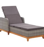VidaXL Ligbed poly rattan en massief acaciahout grijs
