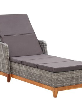VidaXL Ligbed poly rattan en massief acaciahout grijs