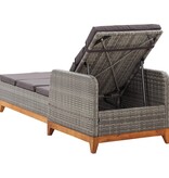 VidaXL Ligbed poly rattan en massief acaciahout grijs
