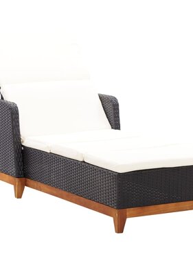 VidaXL Ligbed poly rattan en massief acaciahout zwart