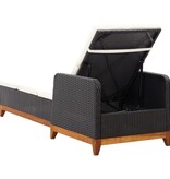 VidaXL Ligbed poly rattan en massief acaciahout zwart