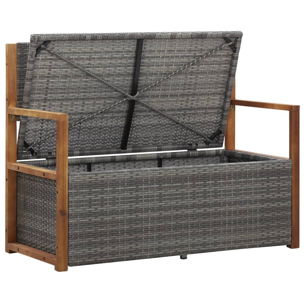 VidaXL Opbergbankje 115 cm poly rattan en massief acaciahout grijs