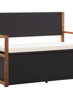 VidaXL Opbergbankje 115 cm poly rattan en massief acaciahout zwart