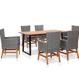 VidaXL 7-delige Tuinset poly rattan en acaciahout grijs