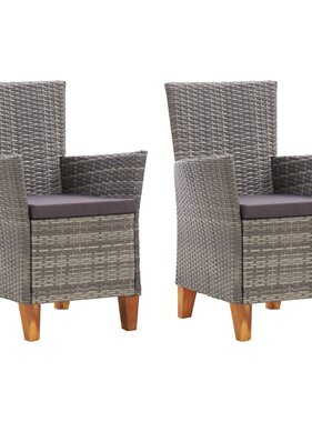 VidaXL Tuinstoelen 2 st met kussens poly rattan grijs