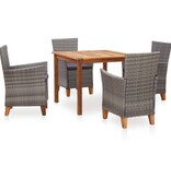 VidaXL 5-delige Eethoek poly rattan en massief acaciahout grijs