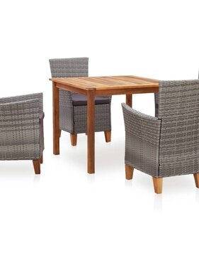 VidaXL 5-delige Eethoek poly rattan en massief acaciahout grijs