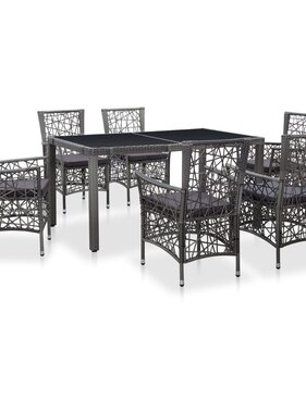 VidaXL 7-delige Tuinset poly rattan grijs