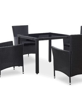 VidaXL 5-delige Tuinset poly rattan zwart