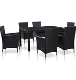 VidaXL 7-delige Tuinset poly rattan zwart