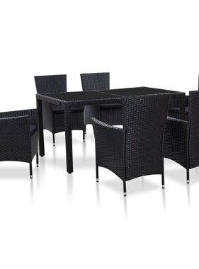 VidaXL 7-delige Tuinset poly rattan zwart
