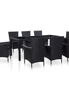VidaXL 9-delige Tuinset poly rattan zwart