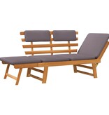 VidaXL Ligbed met kussen 2-in-1 190 cm massief acaciahout