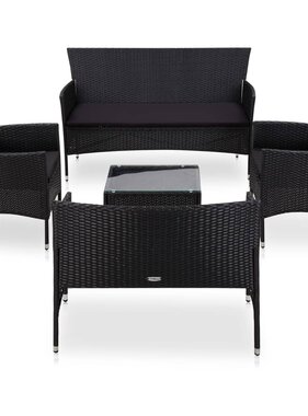 VidaXL 5-delige Loungeset met kussens poly rattan zwart