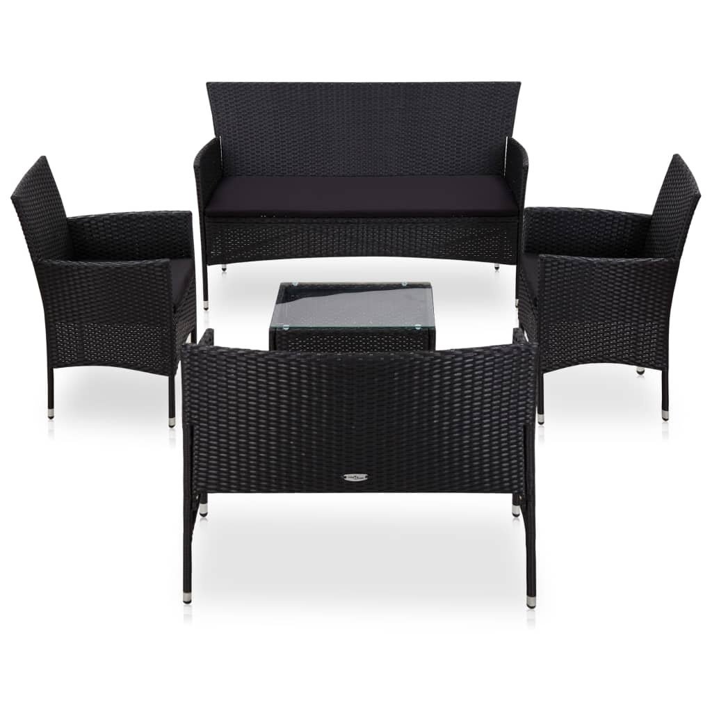 VidaXL 5-delige Loungeset met kussens poly rattan zwart