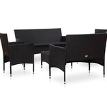 VidaXL 5-delige Loungeset met kussens poly rattan zwart