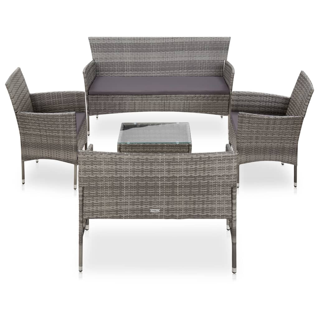VidaXL 5-delige Loungeset met kussens poly rattan grijs
