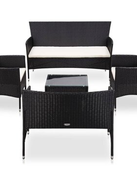 VidaXL 5-delige Loungeset met kussens poly rattan zwart