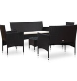 VidaXL 5-delige Loungeset met kussens poly rattan zwart