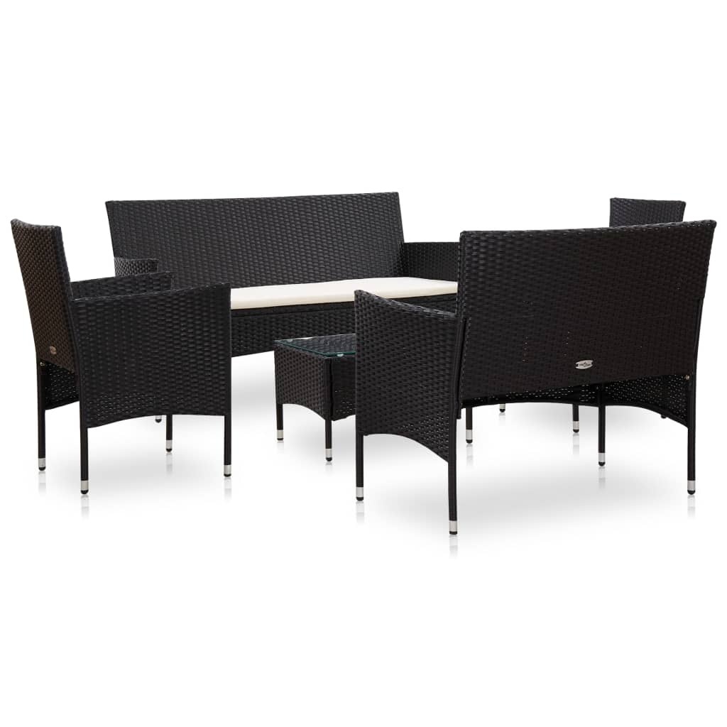 VidaXL 5-delige Loungeset met kussens poly rattan zwart