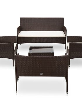 VidaXL 5-delige Loungeset met kussens poly rattan bruin