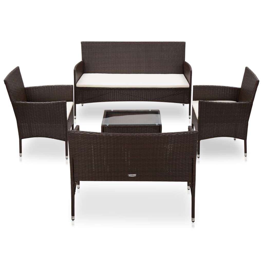VidaXL 5-delige Loungeset met kussens poly rattan bruin