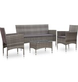 VidaXL 4-delige Loungeset met kussens poly rattan grijs