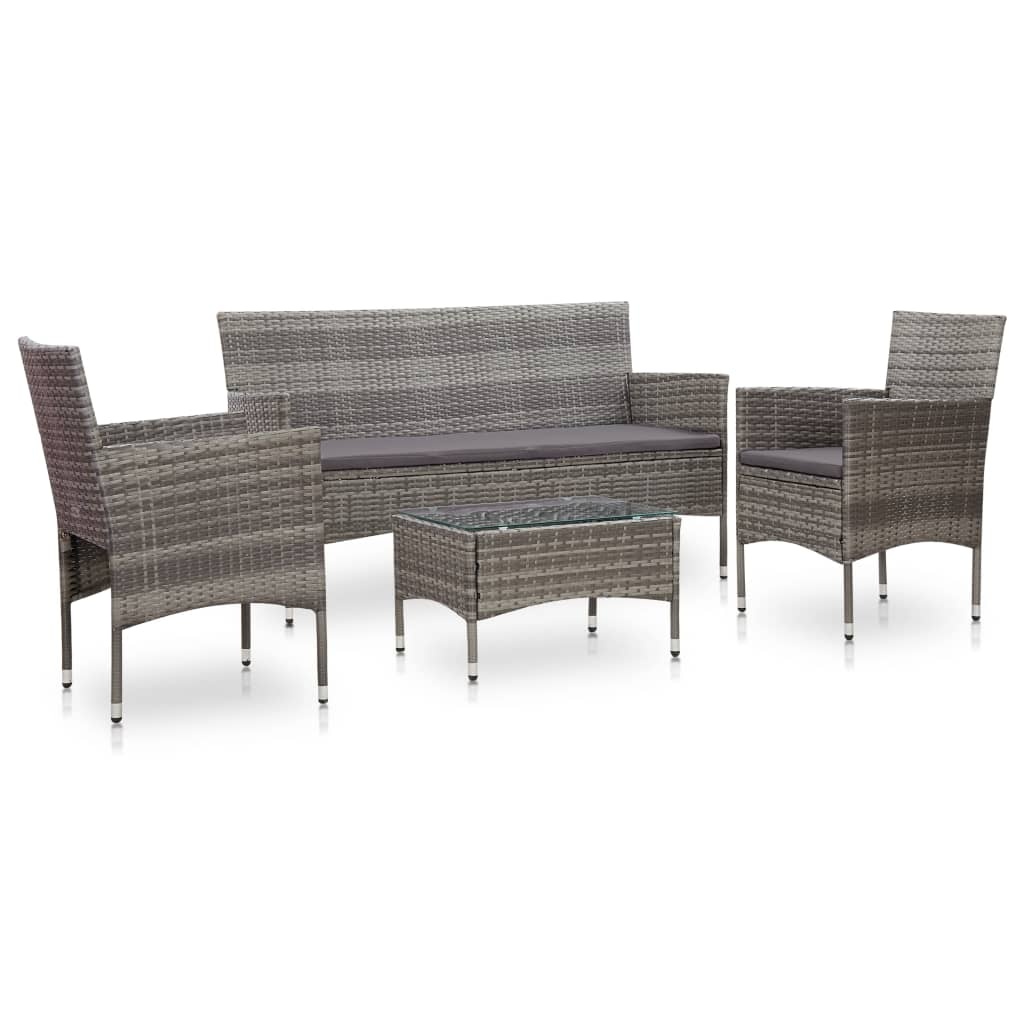 VidaXL 4-delige Loungeset met kussens poly rattan grijs