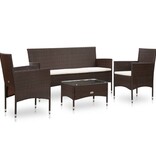 VidaXL 4-delige Loungeset met kussens poly rattan bruin