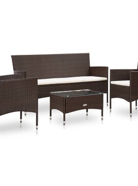 VidaXL 4-delige Loungeset met kussens poly rattan bruin