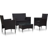 VidaXL 4-delige Loungeset met kussens poly rattan zwart