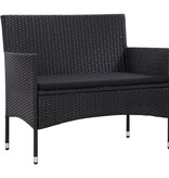 VidaXL 4-delige Loungeset met kussens poly rattan zwart