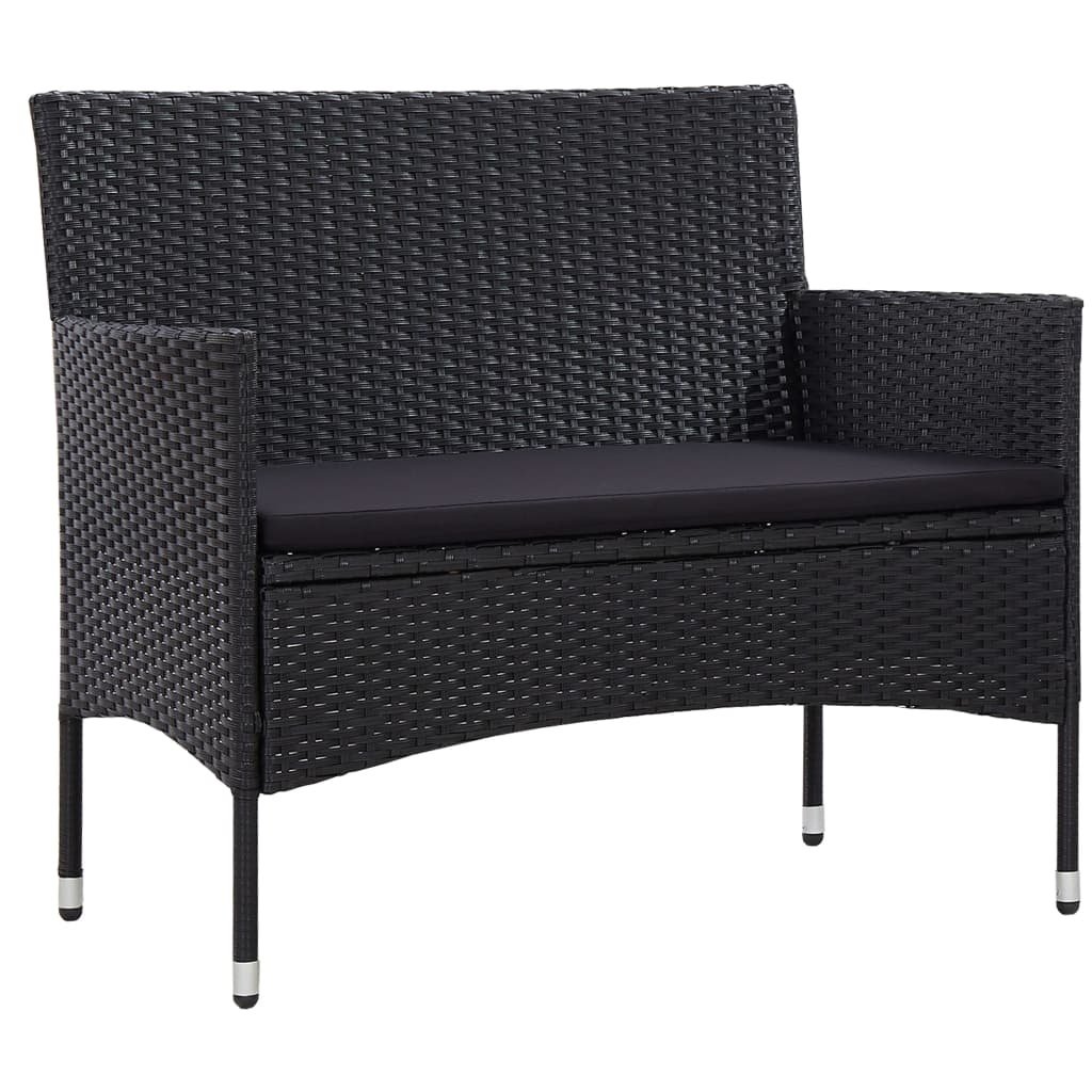 VidaXL 4-delige Loungeset met kussens poly rattan zwart